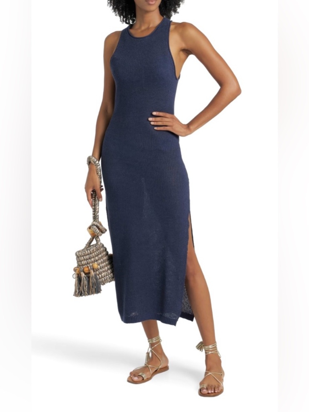 Onia Sleeveless Navy Knit Maxi Dress with Side Slit size small